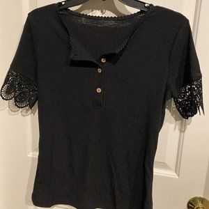 VICHYIE Women's Short Lace Sleeve Tunic Button Slim Fit Blouse